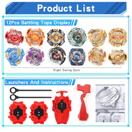 BananMelonBM Battling Top Burst Gyro Toy Set for Kids, 12 Spinning Tops, 3 Launchers with Storage Box, Turbo Set Metal Fusion Game Gyro for Boys Children