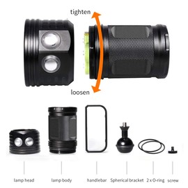 SecurityIng Wide Beam Diving Flashlight, Diving Fill Light, Photo Video Fill Light, Outdoor Handy Light, Diving Light, 7 Modes, 80M, Wide 120 Degree Beam Angle, 5000 Lumens, Scuba Diving Photo Video Flashlight, Waterproof IPX-8 5x White Light + 6x Red + 
