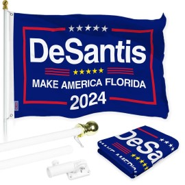 UD_G128 Combo Pack: 6 Ft Tangle Free Aluminum Spinning Flagpole (White) & DeSantis Election Make America Florida Flag 3x5 Ft, Li