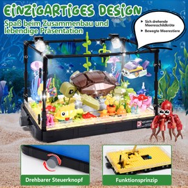 IEEILULU Aquarium Building Block, Illuminated, Fish Tank Clamping Building Blocks Kit, Compatible, Including Mobile Turtle, 6 Small Sea Animal Building Blocks for Boys Girls from 8-12 Years