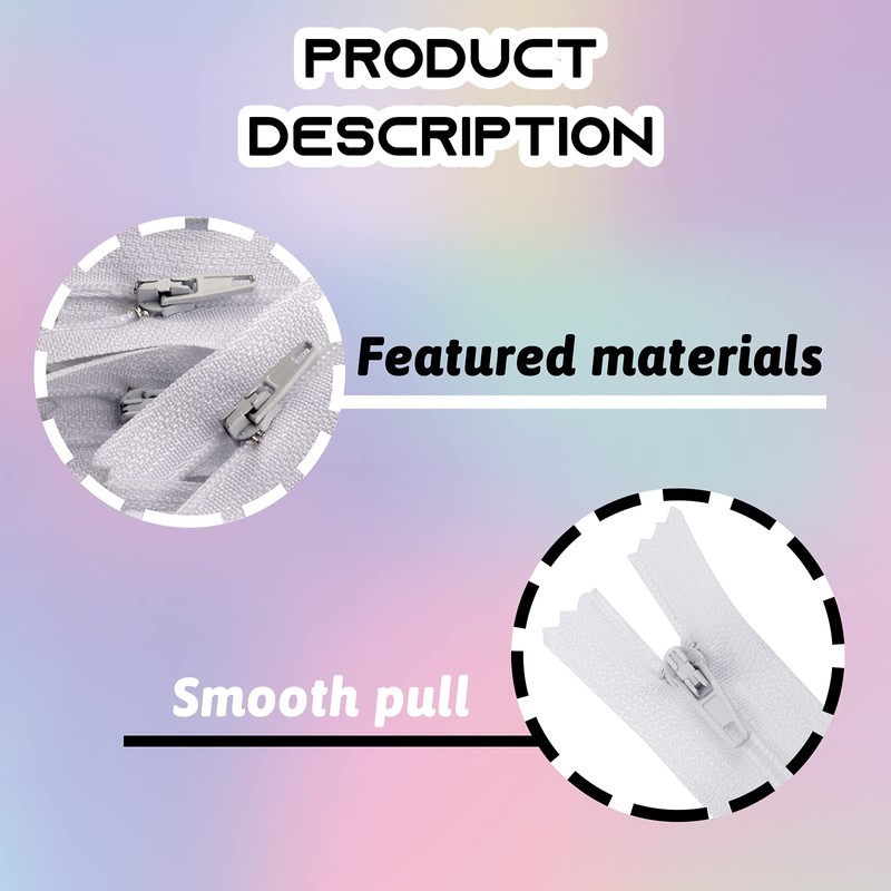 DOITEM 24 pcs 20cm/8 Inch Multicolor Nylon Coil Zippers for