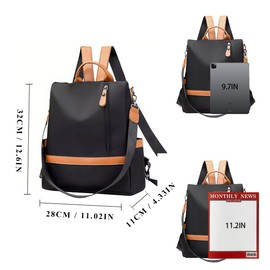 Eshow Women's Backpack Nylon Shoulder Bag Small Casual Backpacks for Women antitheft Multi-Function School Daily Girls Black