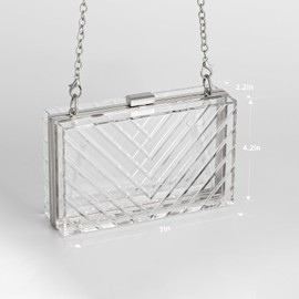 WJCD Clear Purses For Women Clear Purse Acrylic Clear Clutch Bag Clear Bag Stadium Approved (Silver)