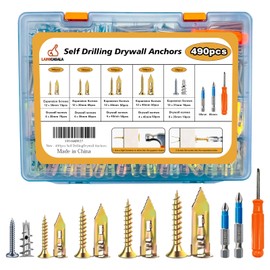 490PCS Self Drilling Drywall Anchors with Screws Kit,5-Sizes Metal Expansion Bolt for Dry Wall,245 PCS Sheetrock Anchors and 245 PCS Screws-No Drill Needed