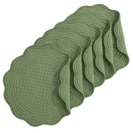 HOMBYS Quilted Placemats Set of 6 Washable Round Placemats for Kitchen Table-100% Cotton Fabric 14 Inch Round Table Mats, Cotton Fabric with Microfiber Filling (14"x14", Emerald Green)