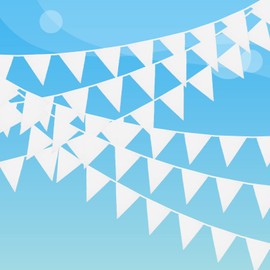 Laipuke White Bunting Flags 32 Ft/10M Bunting Garland Fabric with 40 Pcs Triangle Flags 14 x 18 cm Fabric Bunting for Wedding Baby Bridal Shower Birthday Engagement Anniversary Parties