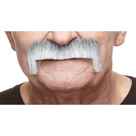 Mustaches Self Adhesive Fake Mustache, Novelty, Wide Latin False Facial Hair, Costume Accessory for Adults, Gray with White Color