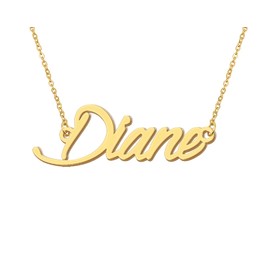 Aoloshow 18k Gold Plated Diane Name Necklace Womens Nameplate Initial Choker Necklaces Stainless Steel Jewelry for Valentines Day