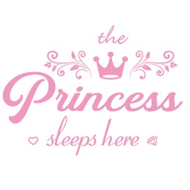 Princess Sleep Here Wall Decals, Cute Crown Wall Stickers, Inspirational Quote Art Lettering Vinyl Wall Stickers Murals Wallpaper for Girls Women Bedroom Living Room Home Decoration Pink