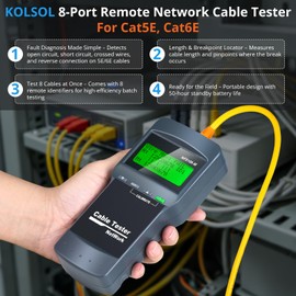 KOLSOL RJ45 Network Cable Tester Kit with 8 Remote Units, LAN Ethernet Length Meter for Cat5/Cat5e/Cat6/Cat6e Cables - Locate Breakage Point, Length Measurement & Continuity Checking