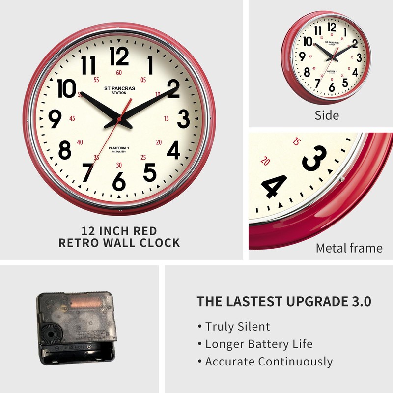 Wall Clock Metal 12.4" Countryside Style Wall Clocks Retro Vintage