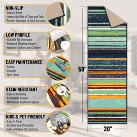 Ottomanson Hallway Runner Rug 20" x 59" Non Slip Striped Area Rugs Easy to Clean Laundry Rug Runner Durable & Pet Friendly Floor Carpet Runners for Hallways Entryway Living Room Kitchen, Multicolor