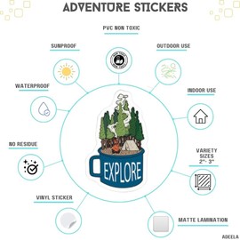 Adeela 100pcs Adventure Stickers, Outdoor Camping Stickers, Sticker Packs Camping, Adventure Time Stickers Pack, Adult Stickers for Water Bottles (Stickers for Teens, Adults) (Adventure)