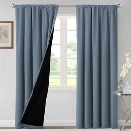 H.VERSAILTEX 100% Blackout Curtains for Bedroom Thermal Insulated Curtains & Drapes Blackout Curtains 84 Inches Long Rod Pocket Curtains for Living Room with Black Liner 2 Panels Set, Stone Blue
