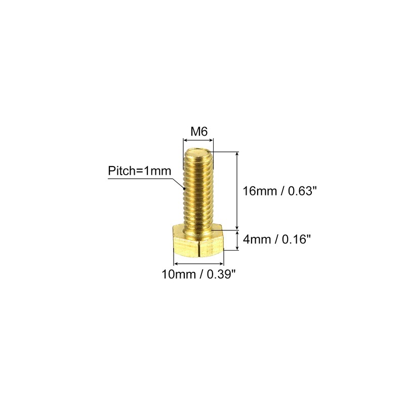 uxcell Brass Hex Bolts, M6x16mm 10pcs Fully Thread Grade 4.8