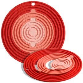 SanmChuf 3-in-1 Silicone Trivet Set, 7.79" Red Gradient Color, Heat Resistant BPA-Free Mats for Hot Pots, Pans, Spoons – Detachable & Flexible Kitchen Hot Pads, Non-Slip, Dishwasher Safe