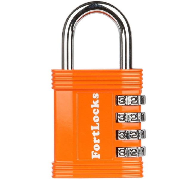 FortLocks Padlock - 4 Digit Combination Lock for Gym Outdoor & School Locker, Fence, Case & Shed - Heavy Duty Resettable Set Your Own Combo - Waterproof & Weatherproof (Orange, 1 Pack)