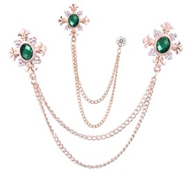 2PCS Long Chain Brooch Crystal Tassel Brooch Pin Gem Brooch Fashion Scarf Tie Pins for Women Men Wedding (2PCS Green Pin)