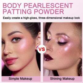 GEUUFEA Highlighter Powder Makeup - Face Body Hair Shimmer with Blending Sponge | Diamond Sparkle Highlighter for Contouring, Blush, Glitter Patting Powder Long-Lasting