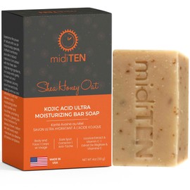 midiTEN Kojic Acid Dark Spot Corrector Bar Soap – With Vitamin C, Licorice Extract, Coconut Oil, Oats, Shea Butter, Honey – For All Skin Types – Ultra Moisturizing – All-Natural Ingredients (4OZ)