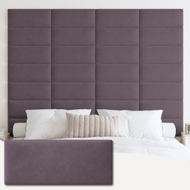 IFNOW Wall Mounted Upholstered Headboard Full, 3D Peel and Stick Soundproof Panels, Reusable and Removable Padded Leather Bed Headboard, 6 Panels 9.84" x 23.62", Dark Purple