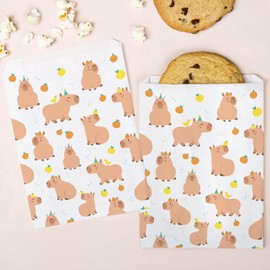 Big Dot of Happiness Capybara Paper Treat Bags, Capy Birthday Party Individual Candy Snack Favors, Greaseproof White Paper Sandwich Cookie Bags - 25 Count