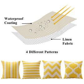 OTOSTAR Set of 4 Waterproof Throw Pillow Covers 16x16 Inch Farmhouse Geometric Square Pillow Cases for Couch Patio Furniture Balcony Garden Outdoor Decoration（Geometry70-Yellow）