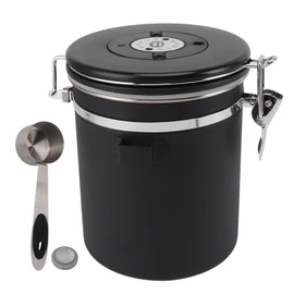 1.5L Coffee Canister Coffee Container with Scoop Date Tracker Stainless Steel Versatile Airtight Food Storage Container for Kitchen Black