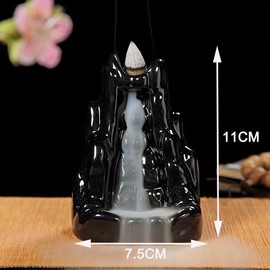 HanYun Waterfall Backflow Incense Burners, Black incense holder with Table Mat Natural Aromatherapy with Ceramic Smoke Waterfall for Relaxation Meditation Stress Relief Gift Home Decor (High Mountain)