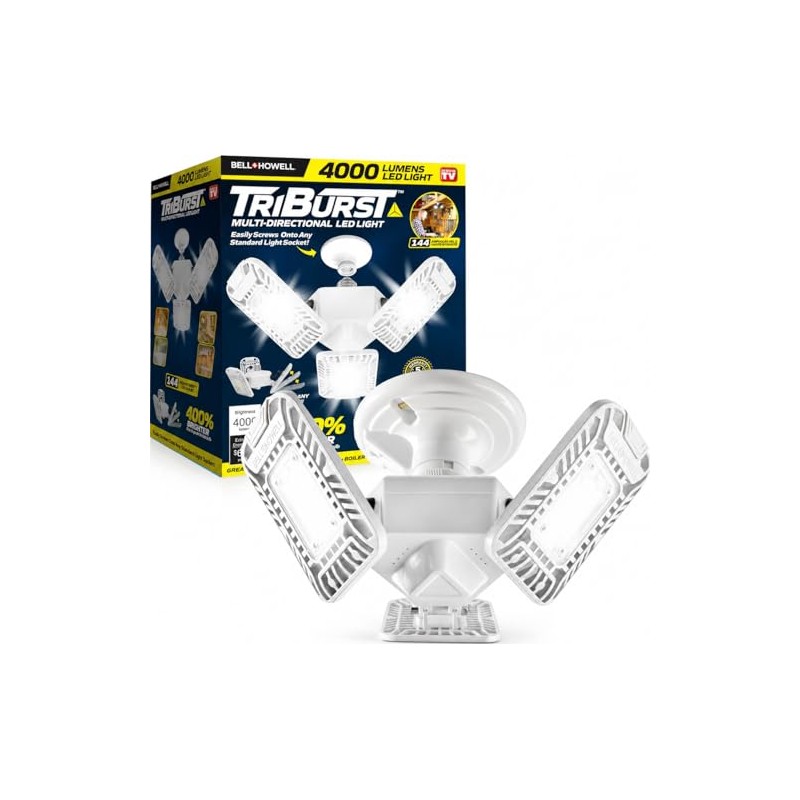 Bell+Howell Triburst Screw in LED Garage Lights, 4000LM LED Shop