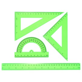 HARFINGTON 4pcs Triangular Ruler Set 30cm Plastic Metric Inch Geometric Protractor Triangle Engineering Scale Drafting Ruler Kit for Office Home, Green