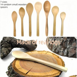 HJYDGJ 14 PCS Serving Spoons Small Wooden Spoons Honey Spoons Smooth Honey Spoon Wood Teaspoon Handmade Serving Spoons Mini Table Spoon for Cooking Condiments Daily Use (7 inch - 5.1 inch)