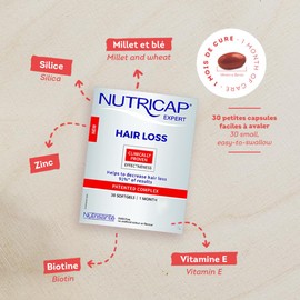 NUTRISANTÉ Nutricap Hair Loss 30 Softgels - Stronger & Longer Hair - Biotin, Zinc, Millet Extract, Vitamin E - 1 Month Treatment
