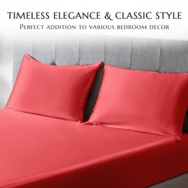 THXSILK 100% Pure Mulberry Silk Pillowcase for Hair and Skin - Upgraded Real Grade 6A Silk - Durable, Soft & Anti-Aging Silk Pillow Cases (California King Size 20"x40", Red)