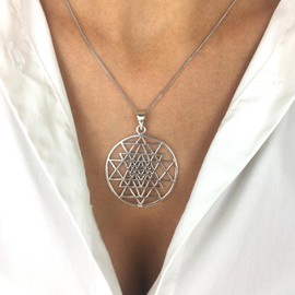 81stgeneration Women's Men's 925 Sterling Silver Large Sri Yantra Pendant Necklace, 18"