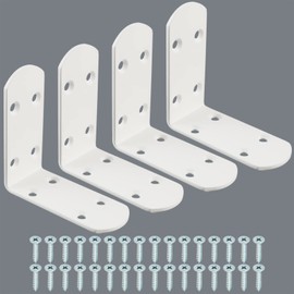 MOOCHE 4 Stück L Edelstahl Bracket, Heavy Duty Corner Brace Winkel Klammer, Floating Shelf Brackets für Holzbrett Tür Partition oder Bett, Sofa, Weiß