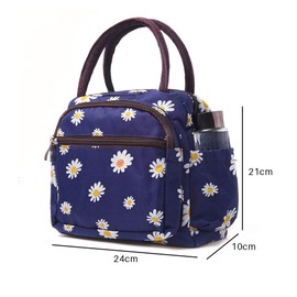 Large Capacity Lunch Bag, Picaru Meal Prep Bag Durable Waterproof Lunch Bag with Bottle Holder Stainless Steel Straws for Women Adults Girls, 9.4×3.9×8.3 inches/24×10×21 cm (Flower)