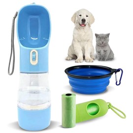 Portable Dog Travel Water Bottle with Water Dispenser Kit: Hydrate, Nourish, and Tidy Up with Ease on Your Pet's Outdoor Adventures - Travel Water Dispenser, Food Container, and Poop Bag All-in-One.