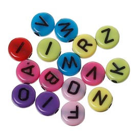 AKOAK Pack of 200 Mixed 4 x 7 mm Round Colorized Acrylic Plastic Beads with Black Letters/Alphabet Letter"A-z" Cube Beads for Bracelets,Necklaces, Key Chains and Kid Jewelry