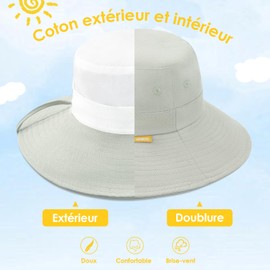 SEYUFN Baby Hat Summer Kids UV 50 Protection Hat Toddler Girls Cap Boys Fishing Hat Baby Wide Brim Sun Hats, Light khaki
