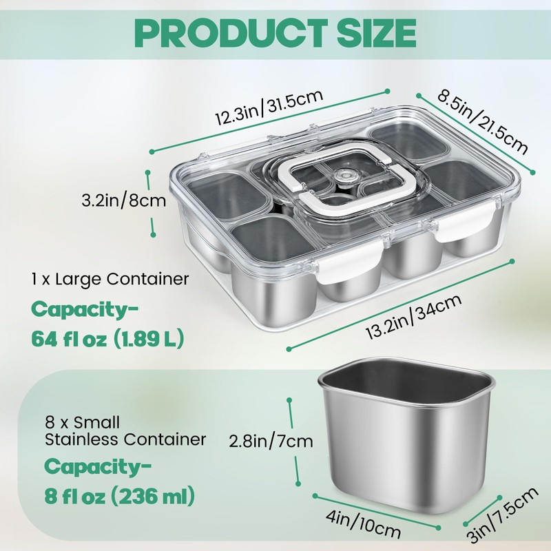FANCILLA Snackle Box Container, 8 Compartment Stainless Steel Divided Serving