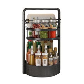 2 Tier Rotating Spice Rack Organizer with Paper Towel Holder, Lazy Susan Turntable Kitchen Organizer for Countertop & Cabinet, Metal Spice Rack for Bottles, Jars, Condiments, Black