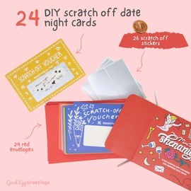 24 Love Coupons for Him - DIY Scratch Off Date Night Ideas With Stickers And Envelopes - Valentine's Day Gift - Romantic Gifts - 3.15x4.72 Inch Mini Date Night Shenanigans Voucher Cards
