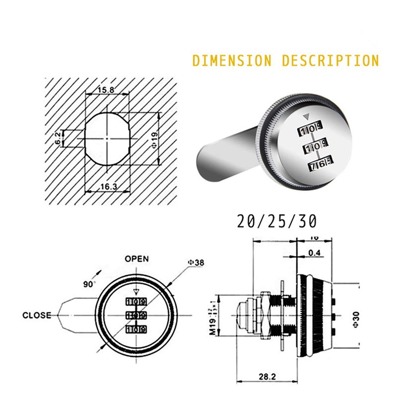 3 Digit Code Combination Cam Lock 20mm Password Coded Locks