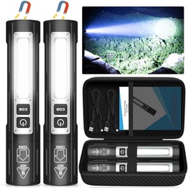 Banral Rechargeable Flashlights High Lumens - Super Bright Small Pocket Magnetic Flashlight, 8 Modes LED Tactical Flash Light, Dual Button Powerful Flashlight for Camping (2, Pure Black)