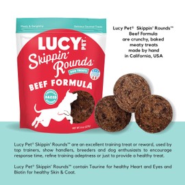 Lucy Pet Skippin' Rounds Beef Formula Dog Treats; Crunchy, Meaty Baked Treats, 8oz Bag