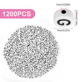 Vicloon Letter Spacer Beads, Pack of 1200 White Round Acrylic with Black Alphabet, A-Z Letter Beads for DIY Bracelets Charm Kit
