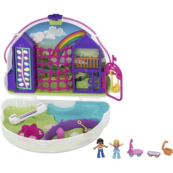 Polly Pocket Rainbow Dream Wearable Purse Compact with 8 Fun Features, Micro Polly and Shani Dolls, 2 Accessories and Sticker Sheet; for Ages 4 and Up