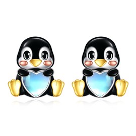 Penguin Earrings Sterling Silver Moonstone Stud Earrings Animal Earrings Jewellry Gifts for Women