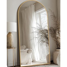 LadyNow Full Length Mirror, 68"x26" Oversized Floor Mirror Freestanding, Full Body Mirror Floor Standing Mirrors with Stand, Hanging Mounted Mirrors for Bedroom Living Room, Gold, Arched Style